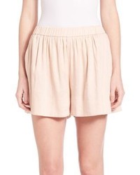 Pink Pleated Linen Shorts