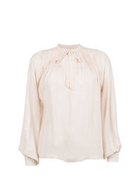 Pink Pleated Long Sleeve Blouse