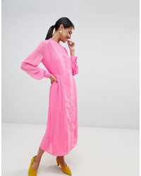 Warehouse Pleated Shirt Dress In Pink