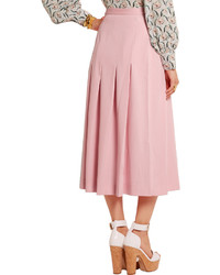 Mother of Pearl Dune Pleated Stretch Wool Blend Midi Skirt