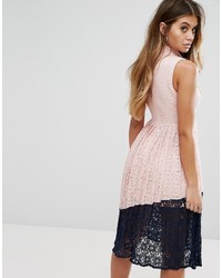 Boohoo Lace Midi Dress With Pleated Skirt