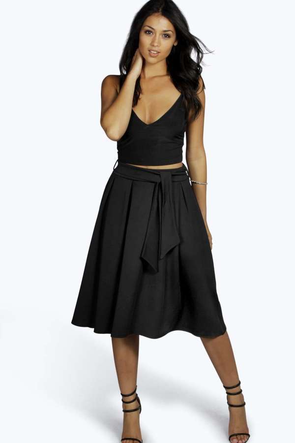 Boohoo Marley Tie Waist Box Pleat Midi Skirt, $28 | BooHoo | Lookastic