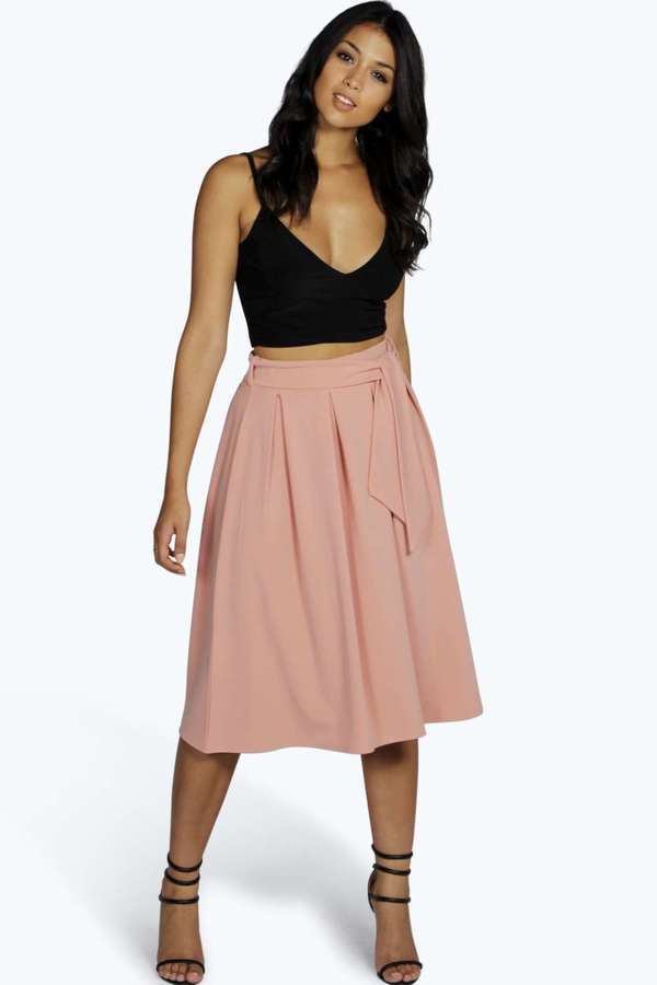 Boohoo Marley Tie Waist Box Pleat Midi Skirt 28 Boohoo Lookastic 6918