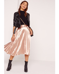 Missguided Full Pleated Midi Skirt Rose Gold