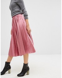 Asos Petite Petite Midi Skirt In Pleated Satin