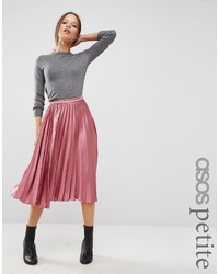 Asos Petite Petite Midi Skirt In Pleated Satin