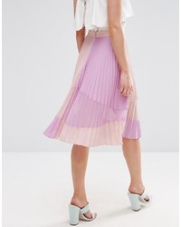 Asos Petite Petite Pleated Midi Skirt With Sheer Insert Detail