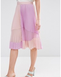 Asos Petite Petite Pleated Midi Skirt With Sheer Insert Detail