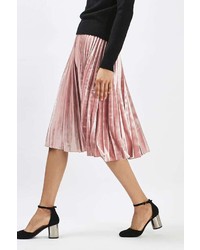 Petite Velvet Pleat Midi Skirt