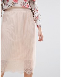 Boohoo Pleated Tulle And Lace Midi Skirt