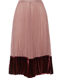 Valentino Velvet Paneled Pleated Silk Crepe De Chine Midi Skirt