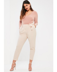 Missguided Plus Size Nude Pleated Waist Cigarette Trousers