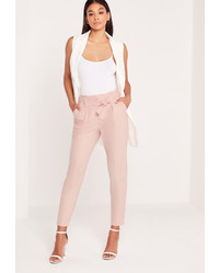 Missguided Tall Pleated Waist Cigarette Trousers Nude