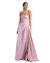 Pink Pleated Satin Evening Dress