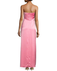 Halston Heritage Pleated Strapless Satin Gown Rose