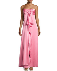 Halston Heritage Pleated Strapless Satin Gown Rose