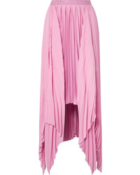 Pink Pleated Satin Maxi Skirt
