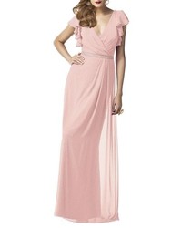 Dessy Collection Sequin Flutter Sleeve Gown