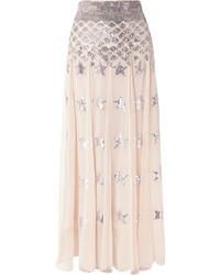 Temperley London Starlet Sequined Pleated Chiffon And Point Desprit Maxi Skirt