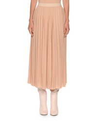 Agnona Pleated Silk Midi Skirt Rose