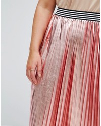 Asos Curve Curve Pleated Skirt In Metallic With Sports Waistband