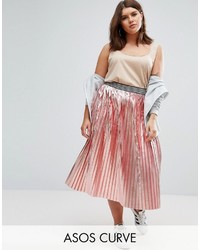 Asos Curve Curve Pleated Skirt In Metallic With Sports Waistband