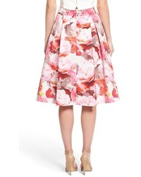 Eliza J Floral Print Pleated Midi Skirt