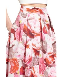 Eliza J Floral Print Pleated Midi Skirt