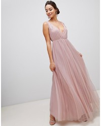 ASOS DESIGN Pleated Tulle Maxi Dress With Applique