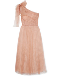 Pink Pleated Tulle Midi Dress