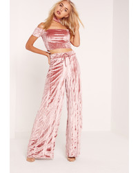 Missguided Pleated Velvet Wide Leg Trousers Pink