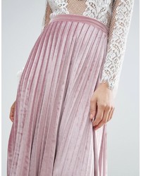 Asos Pleated Midi Skirt In Velvet