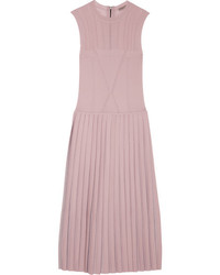 Pink Pleated Wool Midi Dress