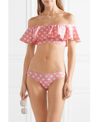 Lisa Marie Fernandez Mira Flounce Off The Shoulder Polka Dot Stretch Crepe Bikini Top