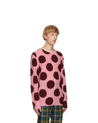 Comme Des Garcons Homme Plus Pink And Burgundy Worsted Yarn Intarsia Sweater