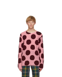 Comme Des Garcons Homme Plus Pink And Burgundy Worsted Yarn Intarsia Sweater