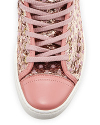 RED Valentino Polka Dot Sequined High Top Sneaker Pinkmulti