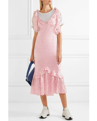 Maggie Marilyn You Can Hold Your Own Ruffled Polka Dot Silk Satin Dress