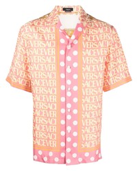 Pink Polka Dot Silk Short Sleeve Shirt