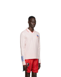 McQ Pink Flower Embroidery Long Sleeve Polo