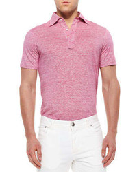 Isaia Fine Striped Polo Shirt Pink