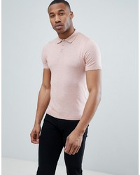 ASOS DESIGN Knitted Polo T Shirt In Dusty Pink