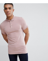 ASOS DESIGN Longline Muscle Fit Jersey Polo In Pink