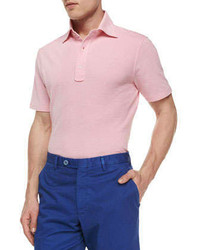 Isaia Short Sleeve Pique Polo Shirt Pink