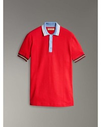 Burberry Two Tone Stripe Knitted Detail Cotton Polo Shirt