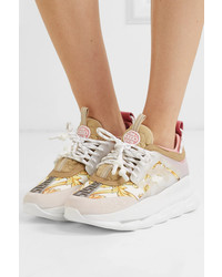 Versace Chain Reaction Printed Canvas Neoprene And Suede Platform Sneakers
