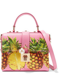 Dolce & Gabbana Printed Textured Leather Shoulder Bag Pink