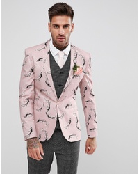 ASOS DESIGN Asos Super Skinny Blazer In Pink With Blossom Print