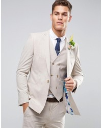 Asos Wedding Skinny Suit Jacket In Crosshatch Nep With Floral Print Lining