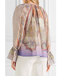 Etro Printed Silk Chiffon And Fil Coup Blouse Pink